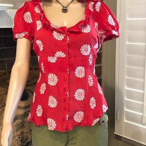 Anthropologie odille red pin up top vintage  12 L